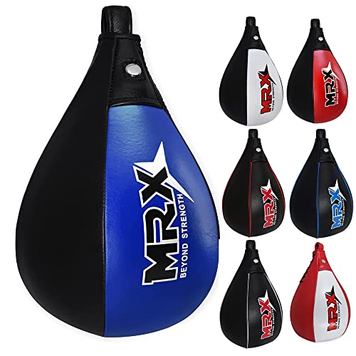 MRX Speed Punching Bags Genuine Leather MMA Training Speed Bag Muay Thai SpeedKills Punching, Dodge Striking Bag for Workout Pro Boxing Bag for Home Gym Kids, Men, Women - color: Black Blue