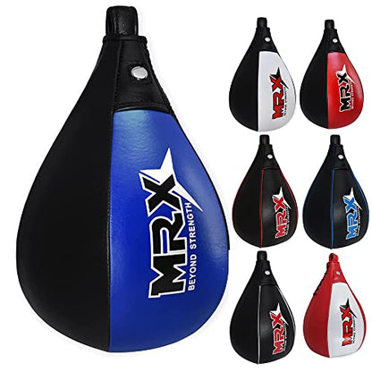 MRX Speed Punching Bags Genuine Leather MMA Training Speed Bag Muay Thai SpeedKills Punching, Dodge Striking Bag for Workout Pro Boxing Bag for Home Gym Kids, Men, Women - color: Black Blue