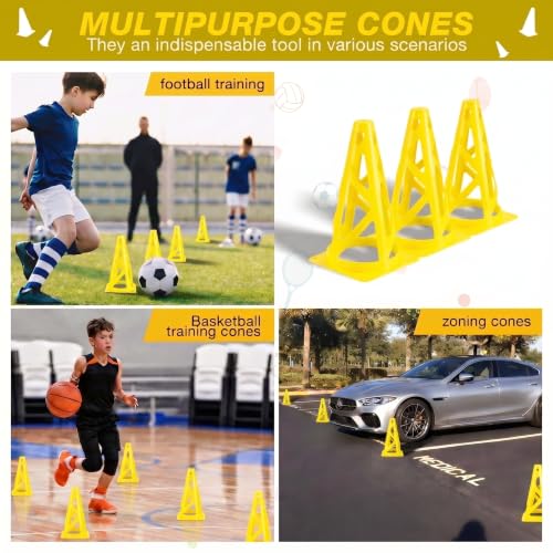 24 Pack Soccer Cones, 9 Inch Agility Cones for Soccer, Football, Basketball, Cones for Sports Training, Speed & Agility Drills, Field Marking Equipment - color: yellow