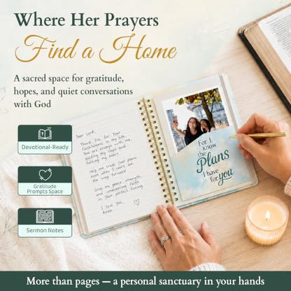 Hardcover Blank Christian Notebook – 140 Pages – Jeremiah 29:11 | Lined Pages with Bible Verse Cover – Inspirational Writing Spiral Notebook for Bible Study, "For I Know the Plans" - color: Plans