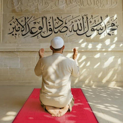 Z&Z living Space Muslim Prayer mat Extra Soft and Thick Padded Rug for Eid Travel Ramadan Islamic Gift and Great for Knees and Forehead - color: Red