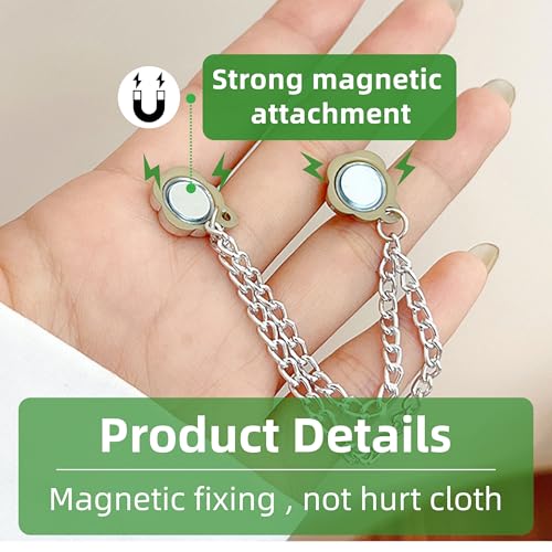 Magnetic Clips for Clothing - 6 Pcs Strong Hijab Magnets, No Damage Shirt & Sweater Clip, Adjustable Pant Hem Cincher with Chain for Women