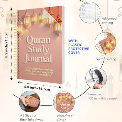 Premium Quran Study Journal - A5 Spiral Bound Islamic Reflection Notebook with 120 Pages 100gsm Thick Paper - Arabic & Translation Tracker for Daily Quranic Study, Memorization & Ramadan Gifts (Lantern Glow) - color: Lantern Glow