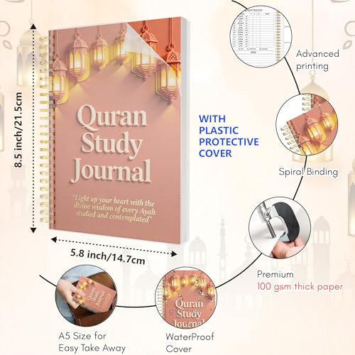 Premium Quran Study Journal - A5 Spiral Bound Islamic Reflection Notebook with 120 Pages 100gsm Thick Paper - Arabic & Translation Tracker for Daily Quranic Study, Memorization & Ramadan Gifts (Lantern Glow) - color: Lantern Glow