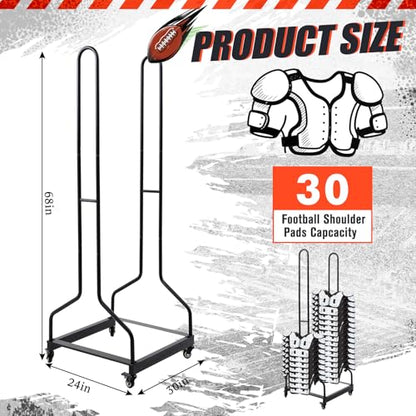 MorningRo Football Shoulder Pad Rack, Heavy Duty Sports Equipment Organizer with Locking Wheels for Easy Moving, Sturdy Metal Rack for Homecoming All Level Sports