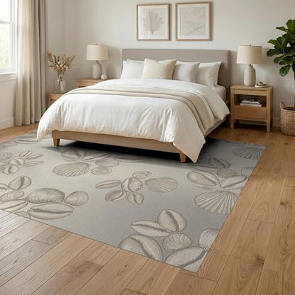 6'x9' Washable Beachy Shell Area Rug, Sand Non-Shedding Pet Friendly Room Rug Foldable Easy Care Carpet for Queen Size Bedroom, Under Bed, Master Suite | Ref:1903051 - color: Beige/Pattern 13, size: 6' x 9' (Rectangular)
