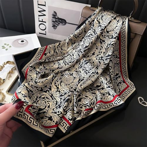 Sumolux Head Hair Scarf for Women Like Satin Silk Scarf Bandana Hair Wrapping Night Large Square Scarves 27.5" - color: Black Flowers