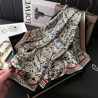 Sumolux Head Hair Scarf for Women Like Satin Silk Scarf Bandana Hair Wrapping Night Large Square Scarves 27.5" - color: Black Flowers