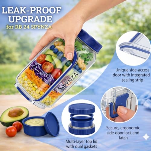 Salad jar with side opening , storage container with Dressing Cup – Leakproof Portable Salad Container with Dressing Cup & Lid, Lid-to-Bowl Design for Office, Gym, Travel, Picnic - Denim Blue - color: Denim Blue