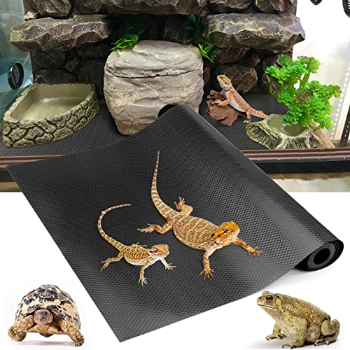 Vodolo Bearded Dragon Tank Accessories, Reptile Terrarium Carpet Substrate for Leopard Gecko, Lizard, Iguana, Snake, Tortoise, Non-Adhesive Reptile Habitat Bedding(Black 79inch) - color: Black, size: 79inch