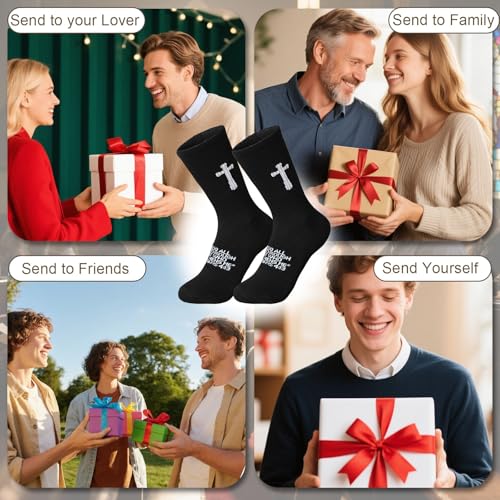 3 Pairs Christian socks Prayer socks Birthday Gifts for Dad,Men Husband Grandp Fathers Day Christmas - color: Philippians 4:13 - Black
