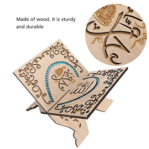 Gavigain Quran Folding Stand Vintage Wooden Carved Book Organizer Collapsable for Muslim Prayer