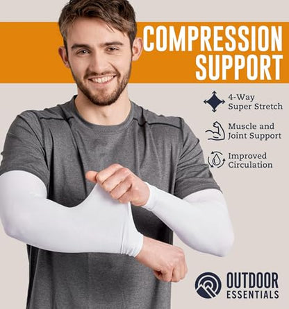 OutdoorEssentials UV Sun Sleeves for Men & Women, Cooling Arm Sleeves UPF 50+ | Golf, Tattoo Cover Up, Sun Protection - color: (3 Pairs): 3 White