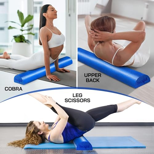 Yes4All Medium Firm Half Foam Rollers for Post-Workout Relaxation, 12/18/24/36 inch PE Foam Roll for Back Massage & Yoga Exercise - color: Half Blue, style: 36-inch