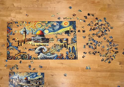Biladona Jerusalem Puzzle 500 Pieces - Dome of The Rock Impressionist Style Jigsaw Puzzle - Holy Land Art Gift for Adults and Teens Magnetic Box and Fabric Bag
