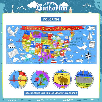 Gatherfun USA 컬러링 액티비티 - 대형 80.9 x 182.9cm(31.5 x 72인치) 교육용 포스터 - 학교 이벤트 및 생일 파티에 이상적, 교실 벽 장식 또는 테이블 커버로 다용도 - style: SA MAP
