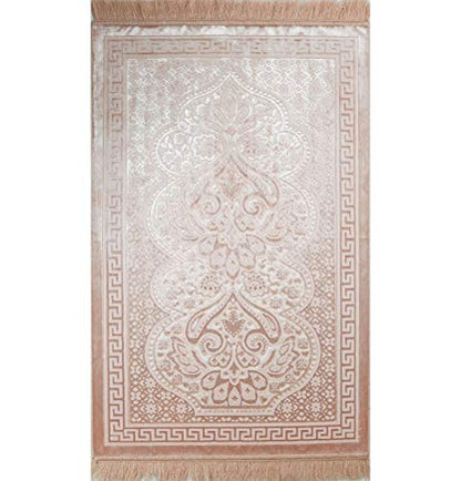 Modefa Luxury Velvet Prayer Rug with Prayer Beads | Soft Elegant Muslim Turkish Janamaz Sajada Carpet for Men and Women | Plain Solid Prayer Mat Ramadan Eid Gift - Paisley (Blush Pink) - color: Blush Pink