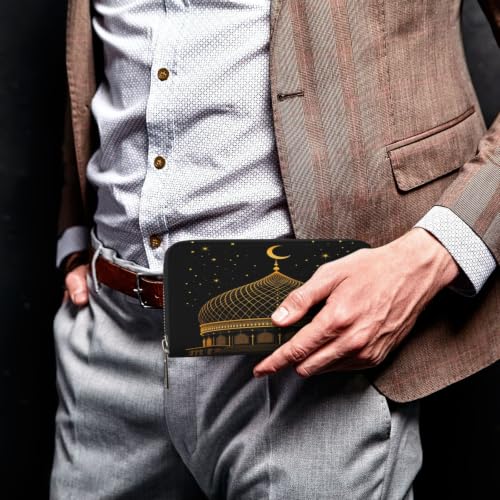 Elegant Islamic Style PU Leather Long Wallet for Women Men, Zipper Clutch Wallet RFID Card Holder Organizer - color: Elegant Islamic Style