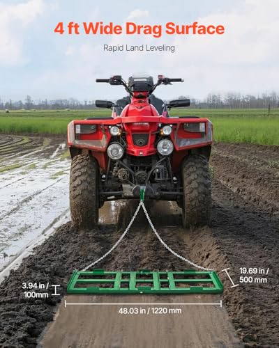 VEVOR Drag Harrow, 4 ft Heavy Duty Tow Behind Drag Harrow with Adjustable Bars & 72 in Chain, Driveway Grader Landscape Rake for ATV, UTV, Tractor, Mower Tow Behind Yard Lawn Leveling Tool - size: 4 FT- Green