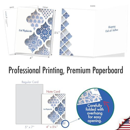 The Best Card Company - 20 Assorted Eid Mubarak Notecards Boxed Set 4 x 5.12 Inch with Envelopes (10 Designs, 2 Each) Muslim Holiday Cards Eid Mubarak Dimensions AM10424EIG-B2x10 - style: Eid Mubarak Dimensions