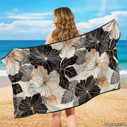 Hibiscus Print Car Seat Towel Cover After Gym Anti-Slip Soft Towel Bucket Seat Covers 60 x 33 Inch Universal Sweat Towels for Truck Sedan SUV, Easy to Install - color: Brown and Black - Hibiscus