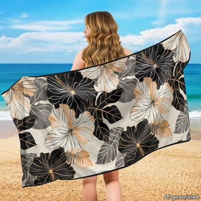 Hibiscus Print Car Seat Towel Cover After Gym Anti-Slip Soft Towel Bucket Seat Covers 60 x 33 Inch Universal Sweat Towels for Truck Sedan SUV, Easy to Install - color: Brown and Black - Hibiscus