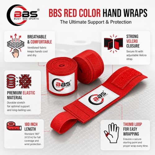 Busy Bee Sports Boxing Hand Wraps - color: Red