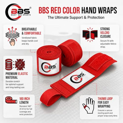 Busy Bee Sports Boxing Hand Wraps - color: Red