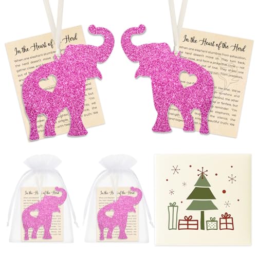 Elephant Friendship Ornament – Sisterhood Gift for Best Friends, Women, Coworkers, Support, Encouragement Token with Story Card, Best Friend Birthday Gifts for Women - color: Pink Glitter Elephant