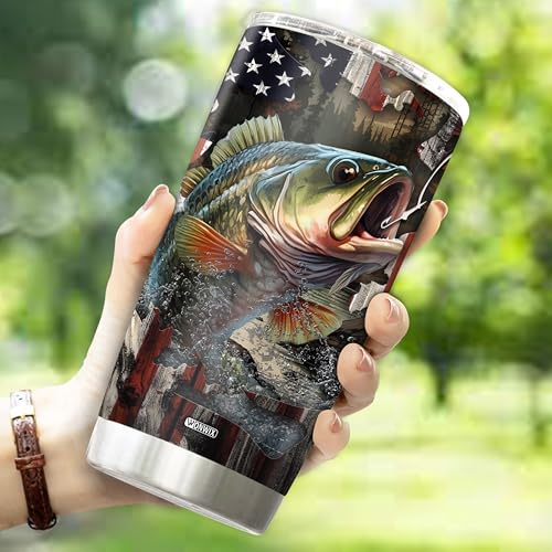 Personalized Fishing Gifts for Men Coffee Cup Travel Mug Water Bottle Tumbler with Lid Gift for Dad Husband Fishermen Christmas Birthday Father's Day Valentine 20oz Stainless Steel Insulated - color: FISHING