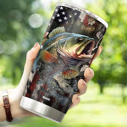 Personalized Fishing Gifts for Men Coffee Cup Travel Mug Water Bottle Tumbler with Lid Gift for Dad Husband Fishermen Christmas Birthday Father's Day Valentine 20oz Stainless Steel Insulated - color: FISHING