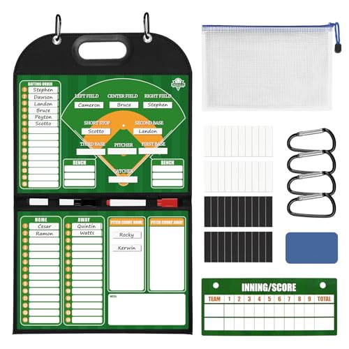 Magnetic Coaching Board – Foldable Dugout Display with Carry Handle, Leather-Covered Double-Sided Strategy & Lineup Planner for Baseball, Softball and Soccer - style: Baseballl