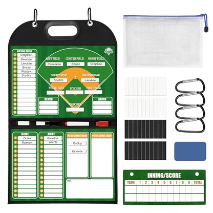 Magnetic Coaching Board – Foldable Dugout Display with Carry Handle, Leather-Covered Double-Sided Strategy & Lineup Planner for Baseball, Softball and Soccer - style: Baseballl