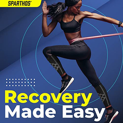 Sparthos Calf Compression Sleeves, Shin Splint Relief Men, Women - Black-M | Leg Compression Sleeves (1 Pair), Varicose Veins, Pain & Cramp Recovery, Air Travel, Nurses, Maternity, Running, Soccer - color: Midnight Black