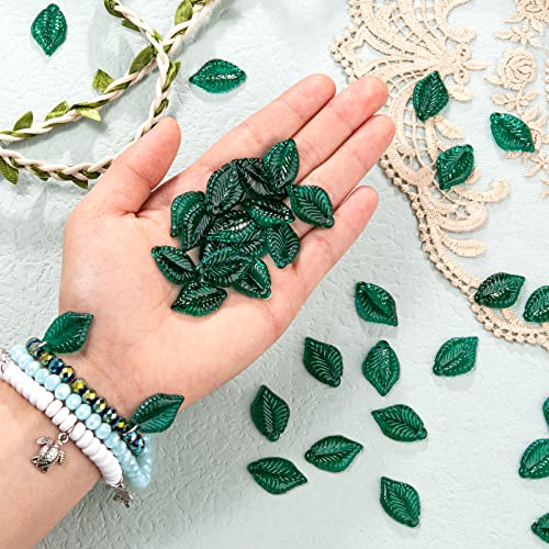 LiQunSweet 100 Pcs Green Leaf Charm Transparent Baking Painted Glass Tiny Pendants with Hole for Earring Bracelet Necklace Jewelry Making DIY Craft - 22.5x14.5mm - color: Leaf Green Charms_22.5x14.5mm
