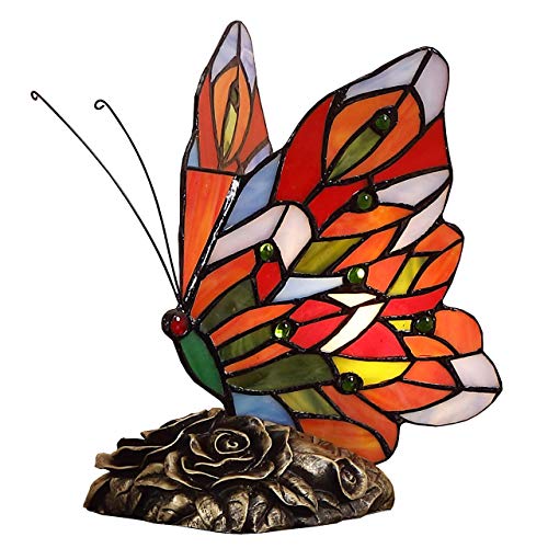 Bieye L10043 Butterfly Tiffany Style Stained Glass Accent Table Lamp (Multi-Colored F) - color: Multi-colored F