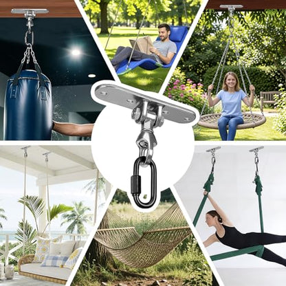 Heavy Bag Hanger,Stainless Wall Ceiling Mount Hook 180°/360° Rotation Wood Beam Holder Body Weight Strength Training Systems, Aerial Yoga Swing & Hammock - size: 4-holes + buckle with 180° + 360° rotation