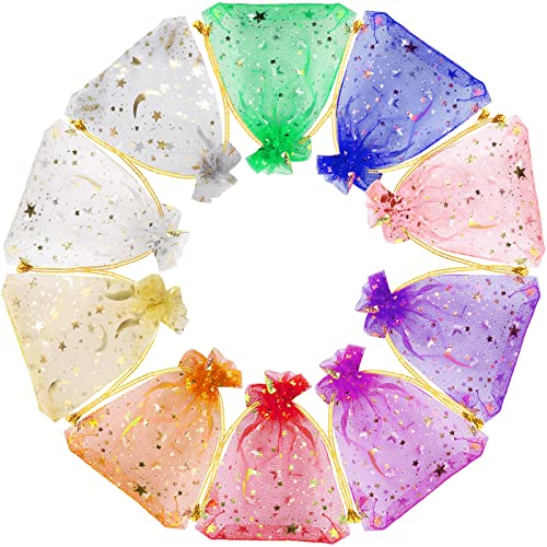 100 Pieces Moon Star Organza Jewelry Candy Bags Random Color Favor Bags - color: Multi 4.7x3.5 Inch