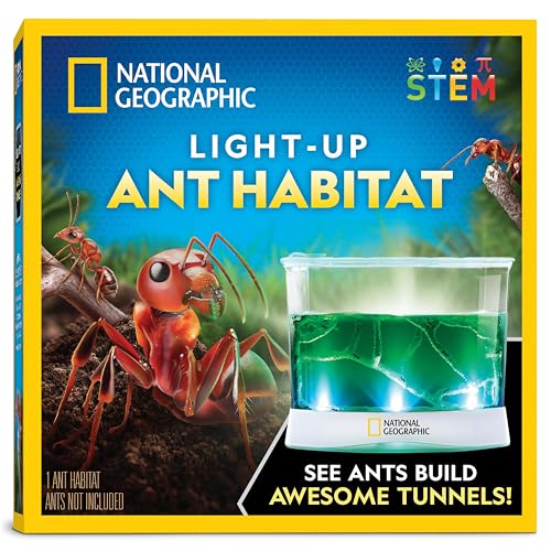 National Geographic Light-Up Ant Habitat Kit for Kids with Magnifiers | Light-Up Ant Terrarium, Built-In Magnifiers, Tunnel Starter Tool, 360-Degree Viewing, Insect Habitat, STEM Activity - style: Ant Habitat