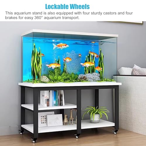 Black Mobile Fish Stand Cabinet with Wheels, 10-30 Gallon Aquarium Storage Rack, Modern 90x40x75cm Organizer for Home Fish Tanks & Supplies, Durable & Stylish Solution - size: (LxWxH)90x40x75cm