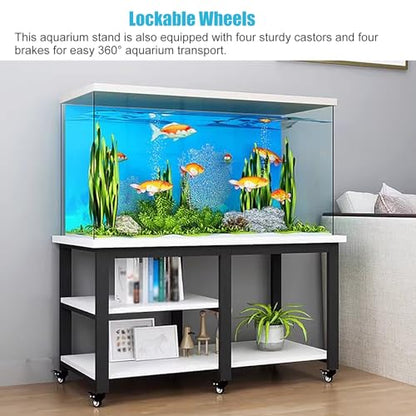 Black Mobile Fish Stand Cabinet with Wheels, 10-30 Gallon Aquarium Storage Rack, Modern 90x40x75cm Organizer for Home Fish Tanks & Supplies, Durable & Stylish Solution - size: (LxWxH)90x40x75cm