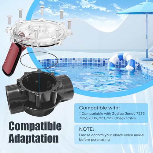 7056 Pool Check Valve Cover and Spring Flapper Replacement Kit, for Jandy Check Valve Covers 7235, 7236, 7305, 7511, 7512，Prevents Backflow of Pool Water