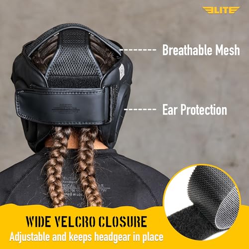 Elite Sports Best Kids Boxing Headgear Youth Wrestling Headgear for Age 4 to 13 Year MMA Kickboxing Muay Thai BJJ Karate Head Guard for Boys Girls (Black) - size: Small