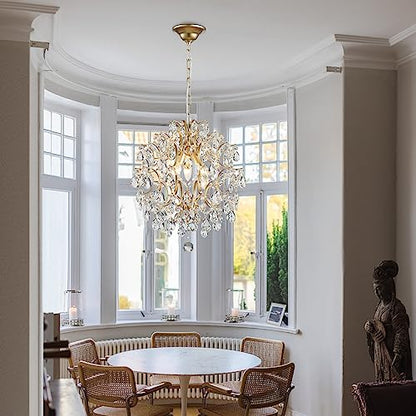 Bestier Modern Gold Pendant Chandelier Crystal Raindrop Lighting Ceiling Light Fixture Lamp for Dining Room Bathroom Bedroom Livingroom entryway 3 E12 Bulbs Required D16 in x H18 in - color: Gold, size: D16" x H18"