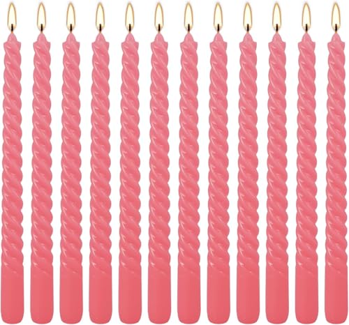 WPONSZU 10 Inch Pink Spiral Taper Candle Set of 12 Pack Unscented Dripless Candlesticks for Valentine's Day,Dinner,Party,Brithday,Wedding,Christmas,and Home Decoration - color: 12pink