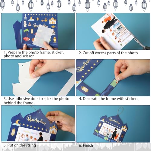 NOVWANG 30 Pack Ramadan DIY Picture Frame, Mosque Picture Frame Craft Hanging Ornaments with 30 Sheets Eid Mubarak Stickers for Eid Al Fitr Party Class Activities - color: Multicolour - Eid Style