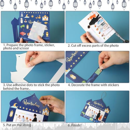 NOVWANG 30 Pack Ramadan DIY Picture Frame, Mosque Picture Frame Craft Hanging Ornaments with 30 Sheets Eid Mubarak Stickers for Eid Al Fitr Party Class Activities - color: Multicolour - Eid Style
