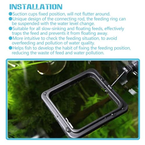 Fish Feeding Ring, Fish Safe Floating Food Feeder Circle Blue, with Suction Cup Aquarium, Square and Round Shape Fish Tank Towels - for Guppy, Betta, Goldfish, Etc (1 Square) - color: Black Square