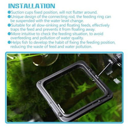 Fish Feeding Ring, Fish Safe Floating Food Feeder Circle Blue, with Suction Cup Aquarium, Square and Round Shape Fish Tank Towels - for Guppy, Betta, Goldfish, Etc (1 Square) - color: Black Square