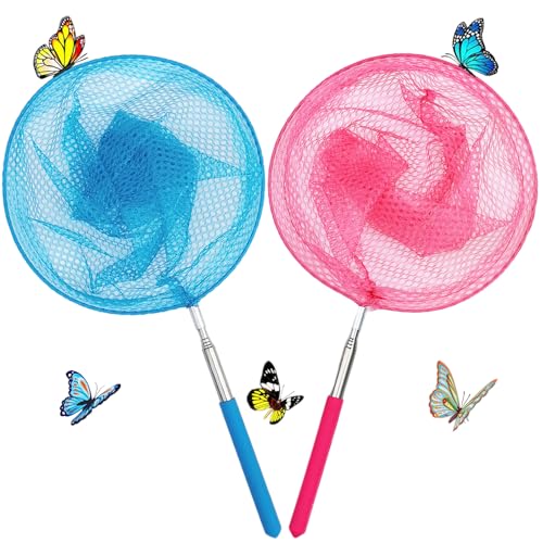 2 Pack Telescopic Butterfly Nets for Kids Outdoor Exploration, Catching Insect Net, Fishing Nets, Outdoor Tools for Catching Bugs Fish Insect Ladybird, Nature Exploration Toys